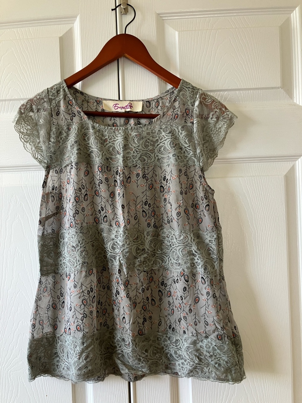 Gray Lace Overlay Blouse